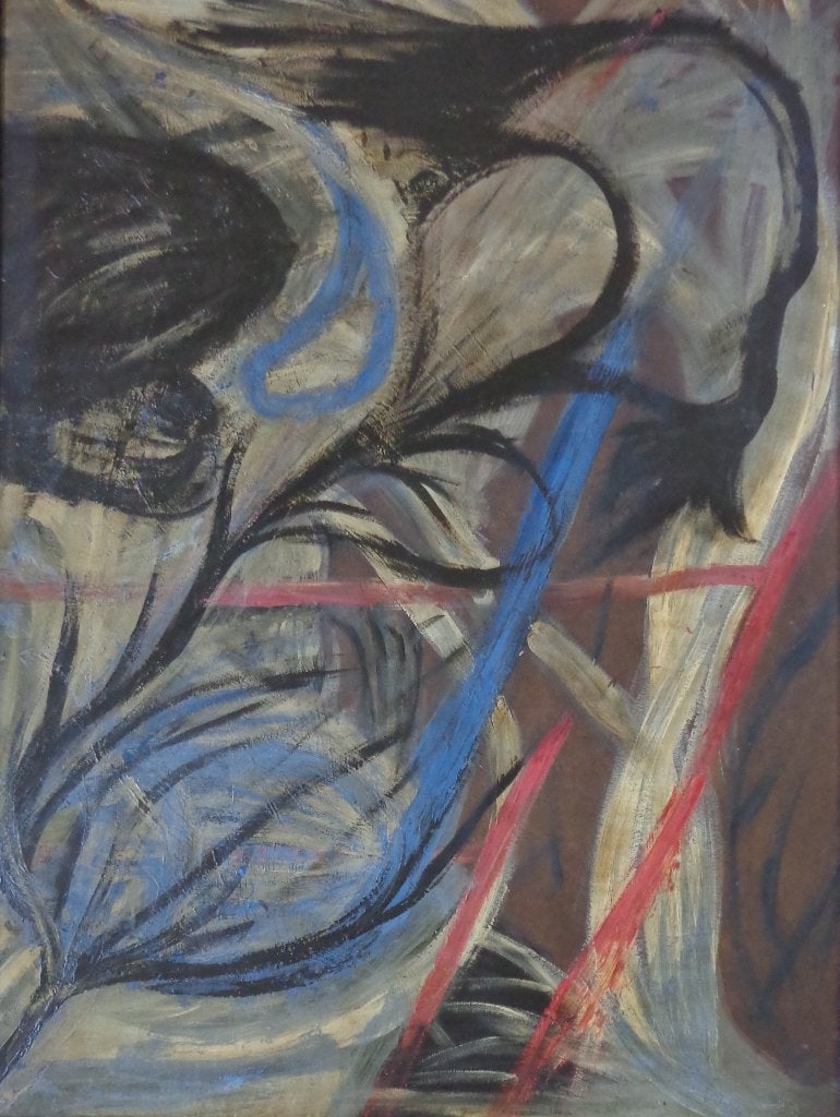 ONBEKEND / KLEURRIJKE ABSTRACTIE / OLIEVERF / 129x98cm KADER, Ophalen