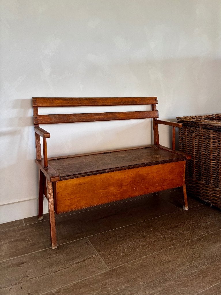 Vintage design bank, kinderbankje met berging - hout, Ophalen
