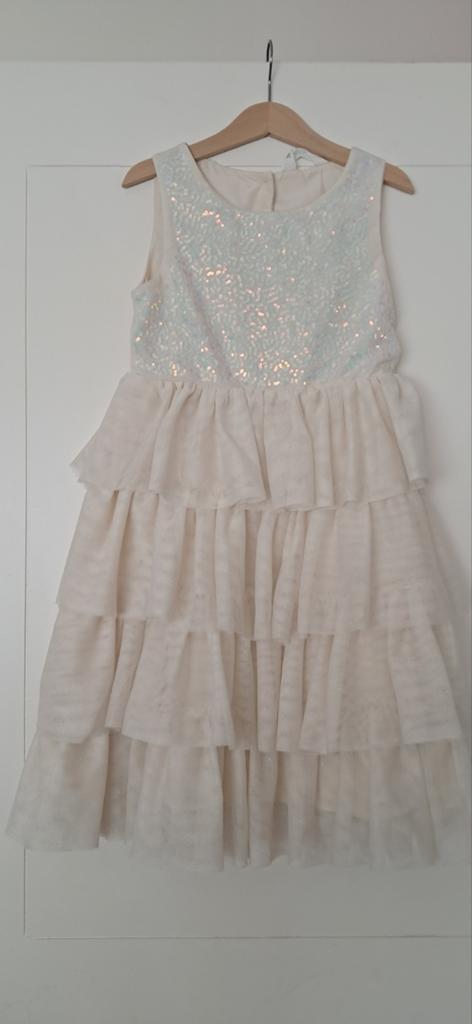 Robe de soirée H&M taille 122 - Crème avec paillettes et cou, Enlèvement ou Envoi, Blanc