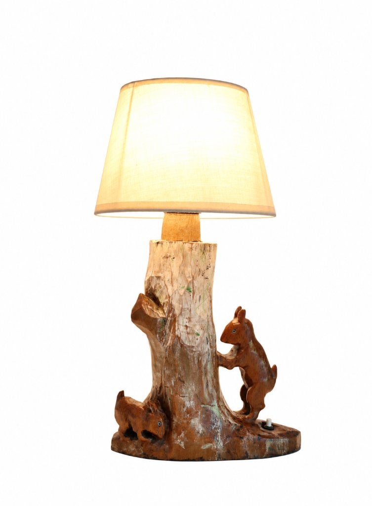 Unieke zeldzame zwarte woud tafellamp - Vintage houtsnijwerk, Antiquités & Art, Enlèvement ou Envoi, Sculpture sur bois