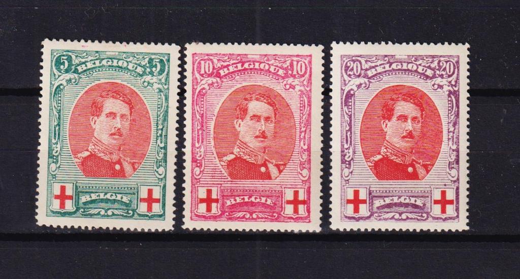 Belgie 1915 OBP 132-134 Albert 1 Ten bate van het rode kruis, Spoor van plakker, Verzenden, Postfris, Rode kruis