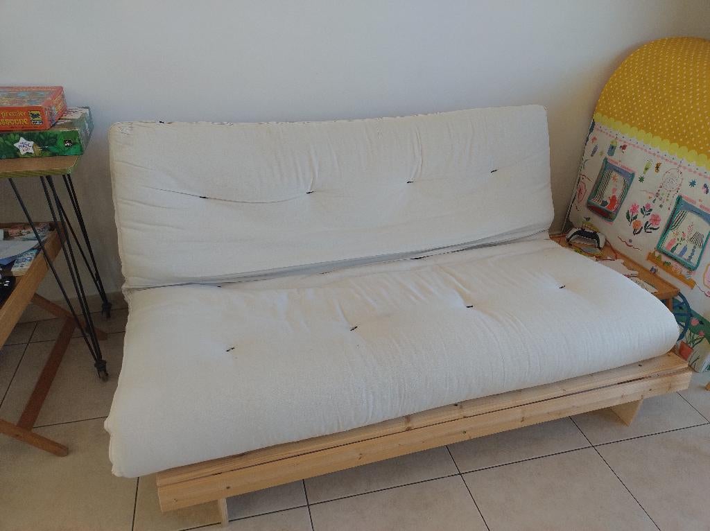 Banquette futon, 4 positions, sofa canapé lit, Trois personnes, Comme neuf, Enlèvement, Tissus