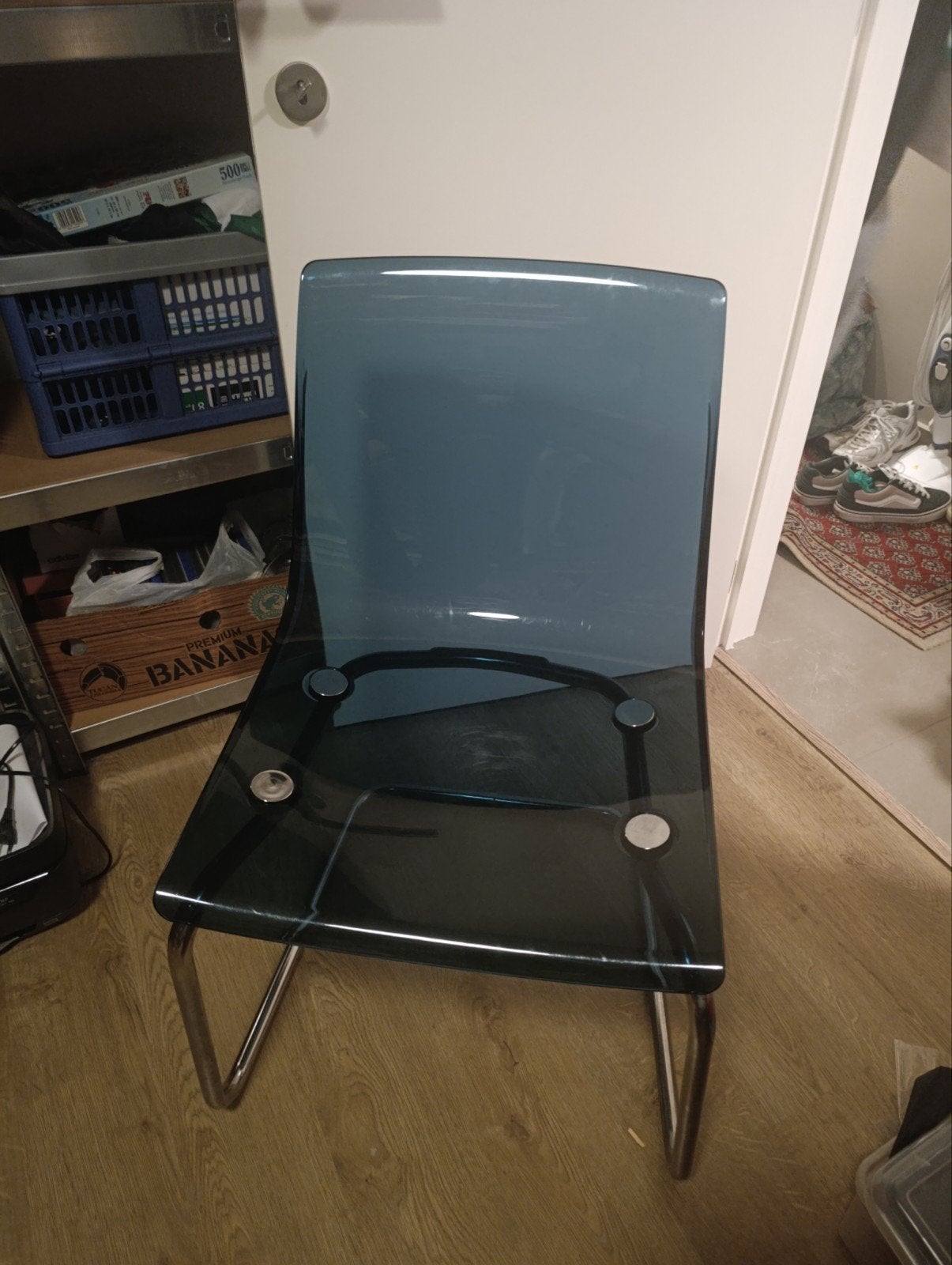 3 IKEA TOBIAS stoelen – blauw transparant, Maison & Meubles, Trois, Synthétique, Enlèvement, Utilisé