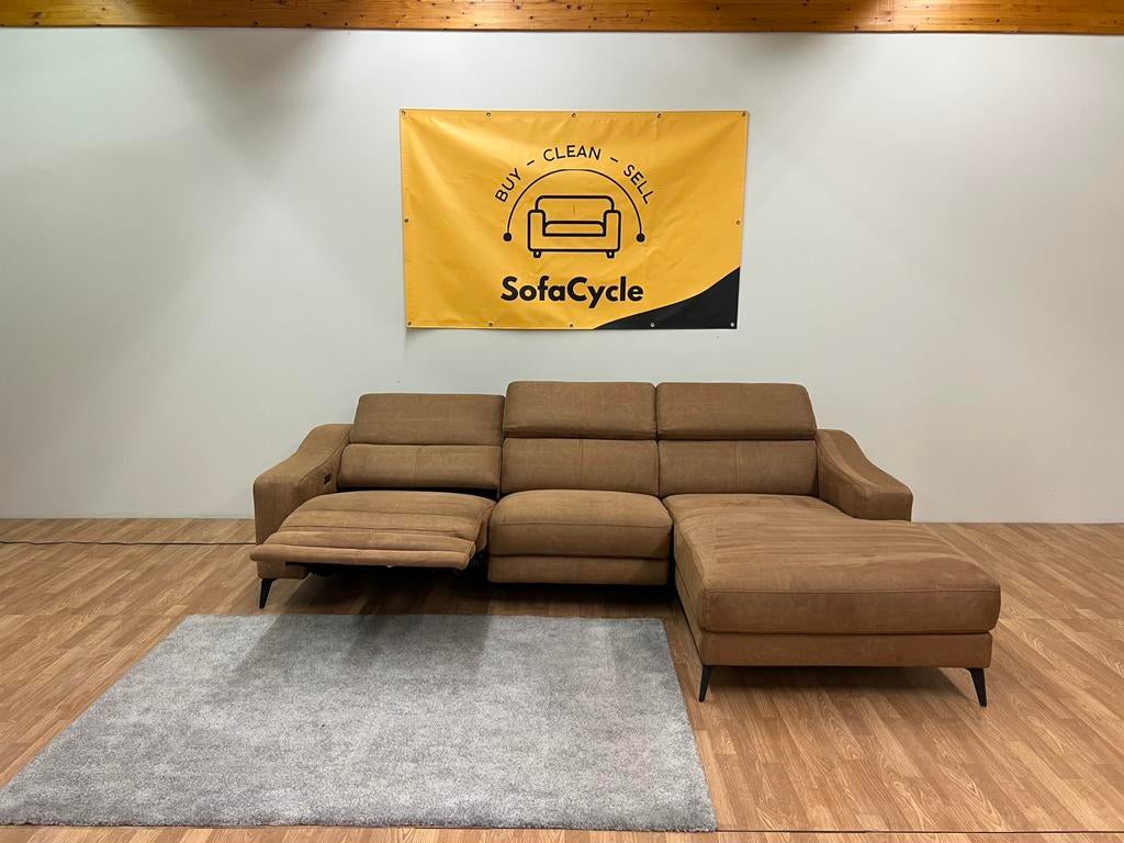 Cognac hoekzetel met elektrische relax / Levering -SofaCycle
