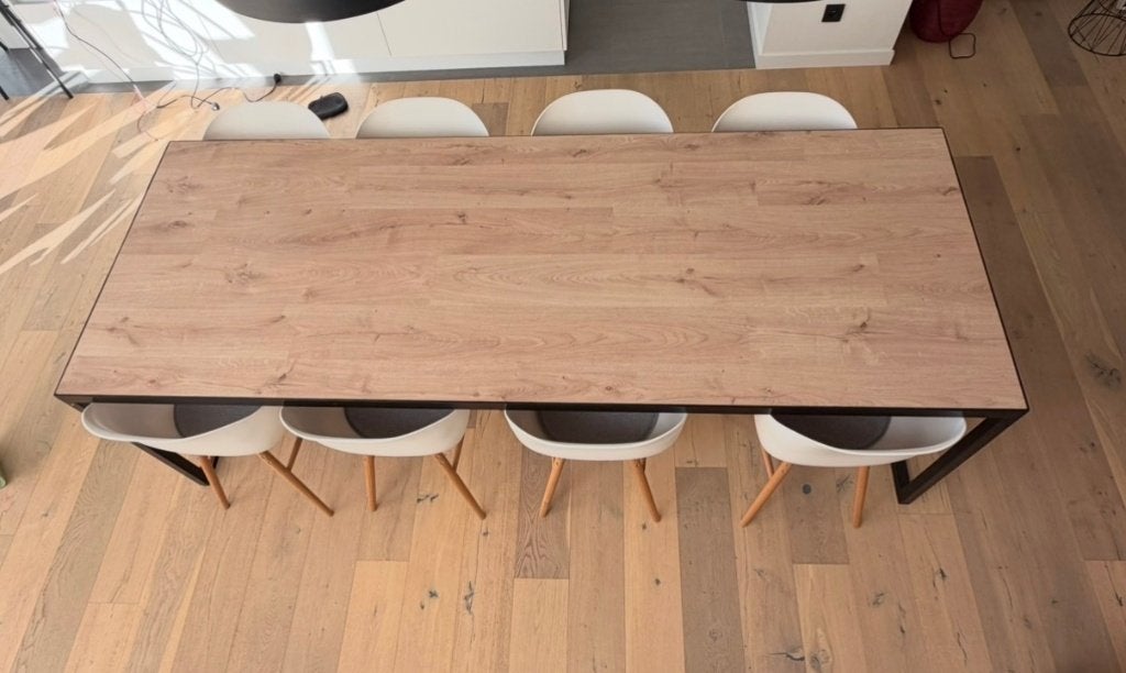 Design stalen eettafel op maat 260x101cm incl 8 stoelen, Huis en Inrichting, Tafels | Eettafels, 100 tot 150 cm, Modern, strak, industrieel