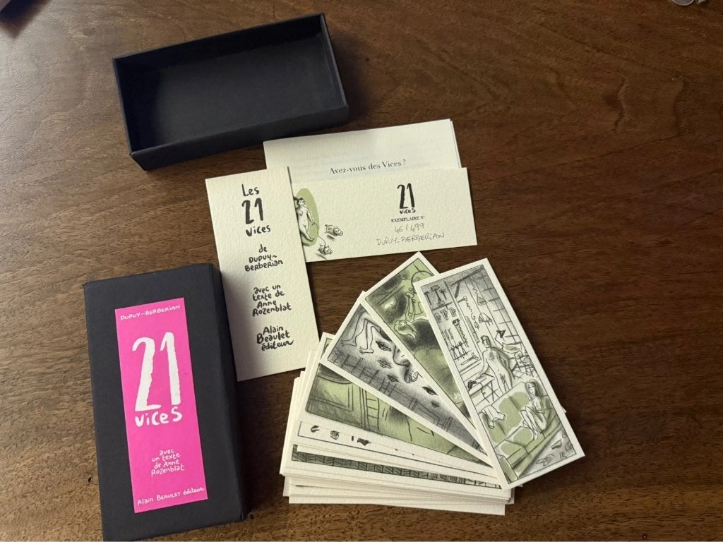 Box zeefdrukken Dupuy-Berberian 21 Vices gesigneerd 46/499, Genummerd, Ophalen of Verzenden, Overige onderwerpen, Zeefdruk