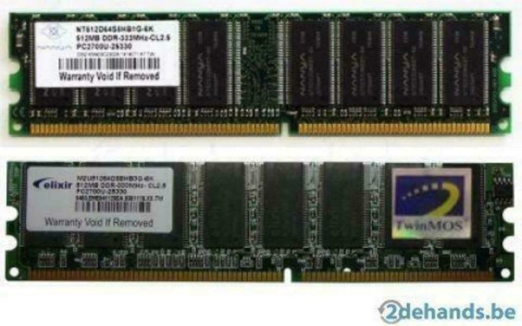 2 x 512mb DDR-333Mhz-cl2.5 pc2700u, Computers en Software, RAM geheugen, DDR, Ophalen