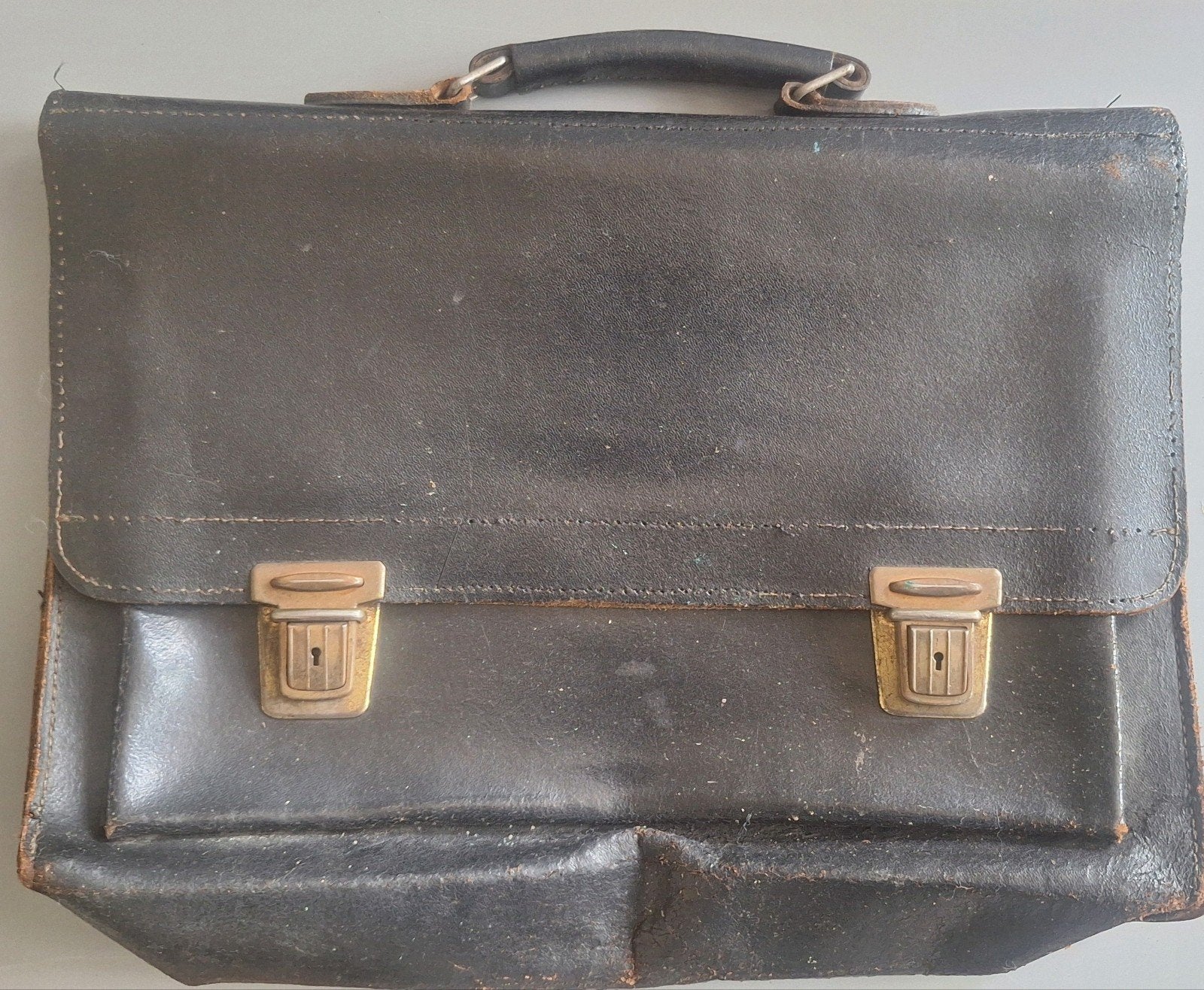 Vintage lederen boekentas in goede staat, Ophalen, Gebruikt, Zwart, Aktetas of Boekentas