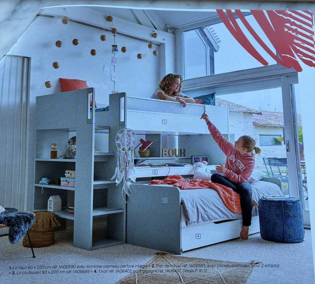 Lit haut Dimix + plan de travail + 2 lits, Maison & Meubles, 90 cm, Comme neuf, Enlèvement, 200 cm