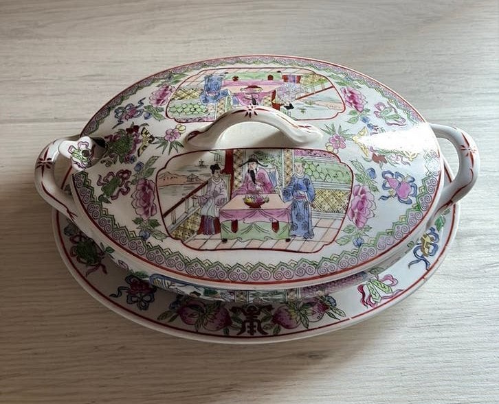Vintage Chinese Famille Rose Terrine Set - Macau - 4-delig, Ophalen of Verzenden
