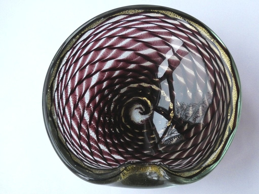 MURANO -Spider web bowl - Gold Flex 22 kt, Antiek en Kunst, Glas, Goud, Handgemaakt, Ophalen of Verzenden