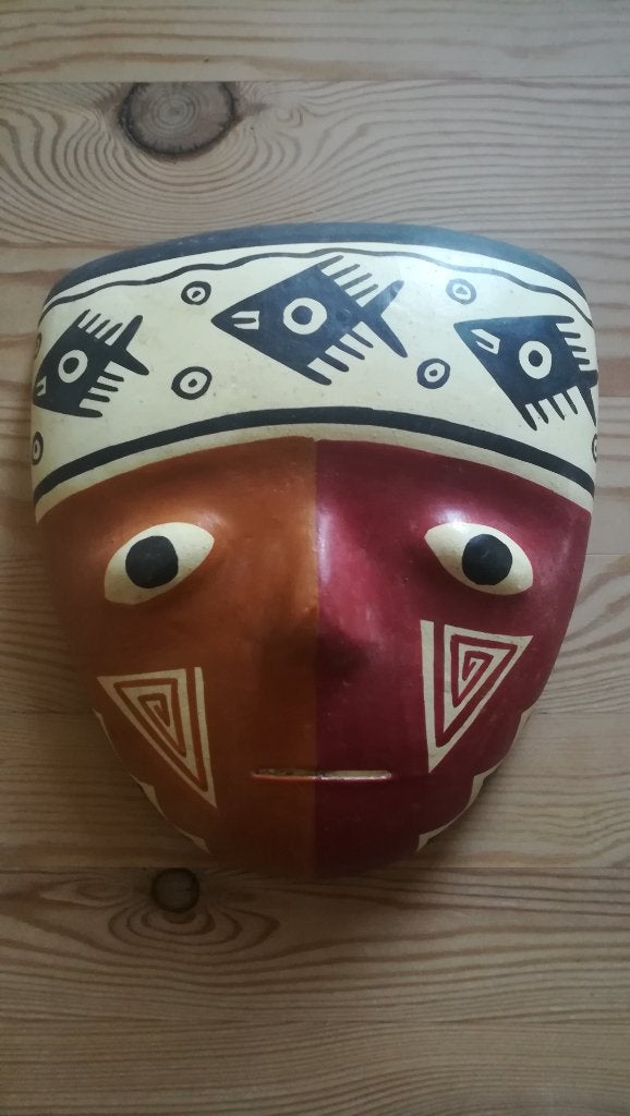 Masque antique en argile du Pérou, Antiquités & Art, Art | Art non-occidental, 22 cm, Matériau naturel, Masque, Or