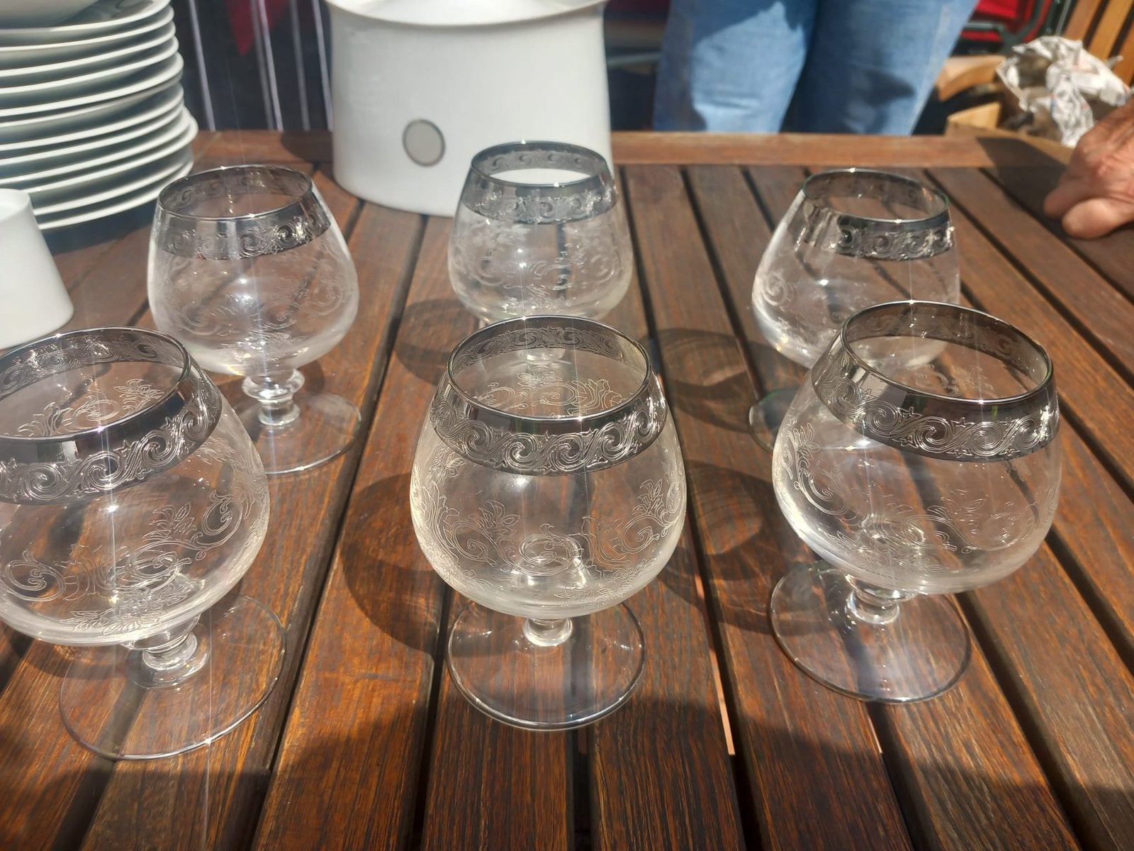 6 vintage cognacglazen / brandyglazen met geëtst decor, Verzamelen, Glas en Drinkglazen, Ophalen, Zo goed als nieuw, Overige typen