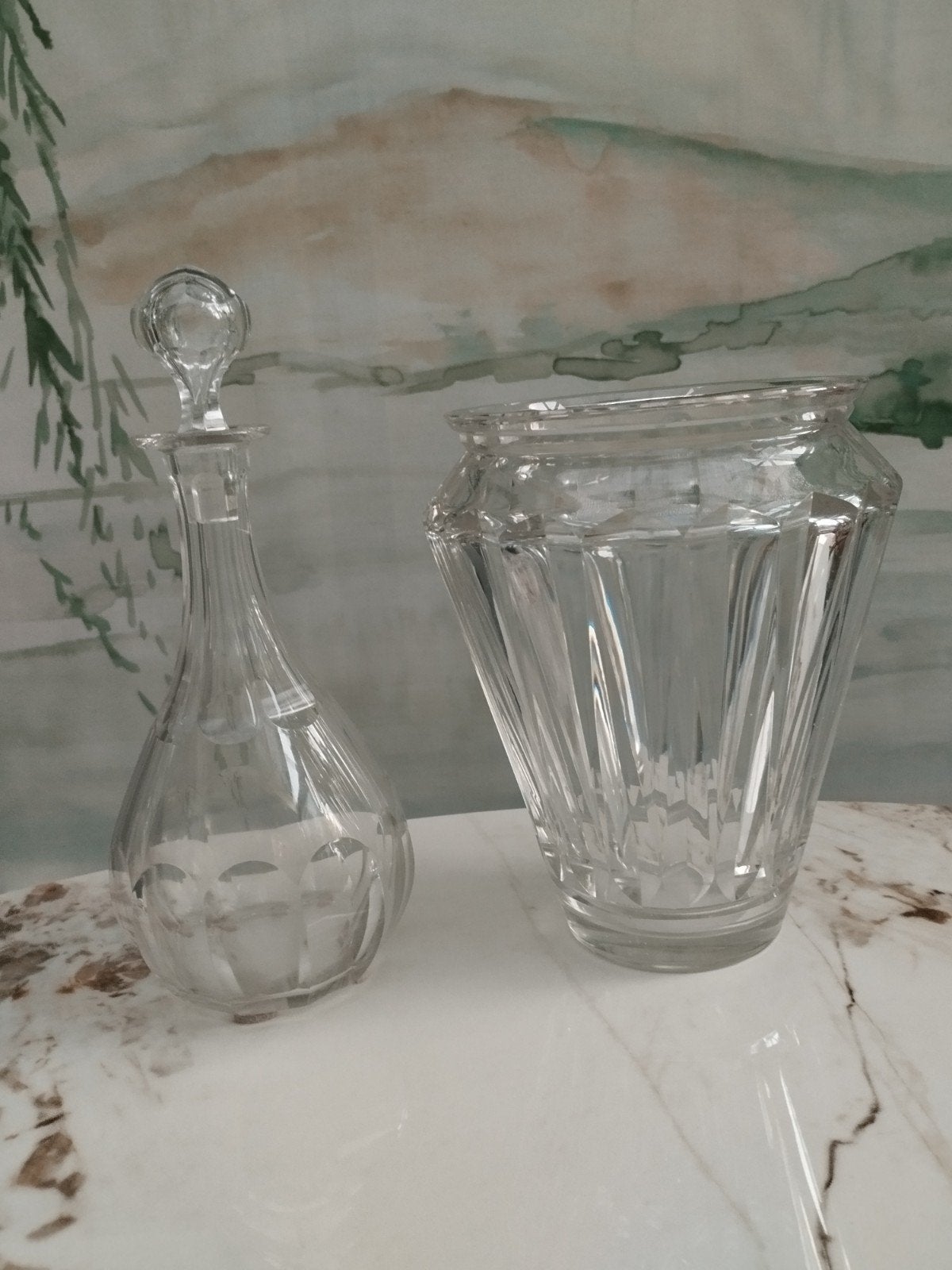 Baccarat kristal Art Deco vase en karaf, Verzamelen, Ophalen of Verzenden