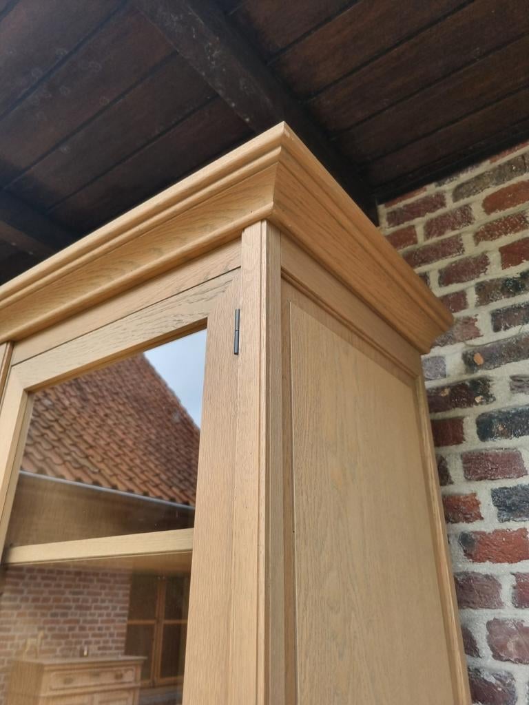 Eiken buffetkast/vitrinekast GRATIS LEVERING, Ophalen, Met deur(en), 200 cm of meer, 150 tot 200 cm