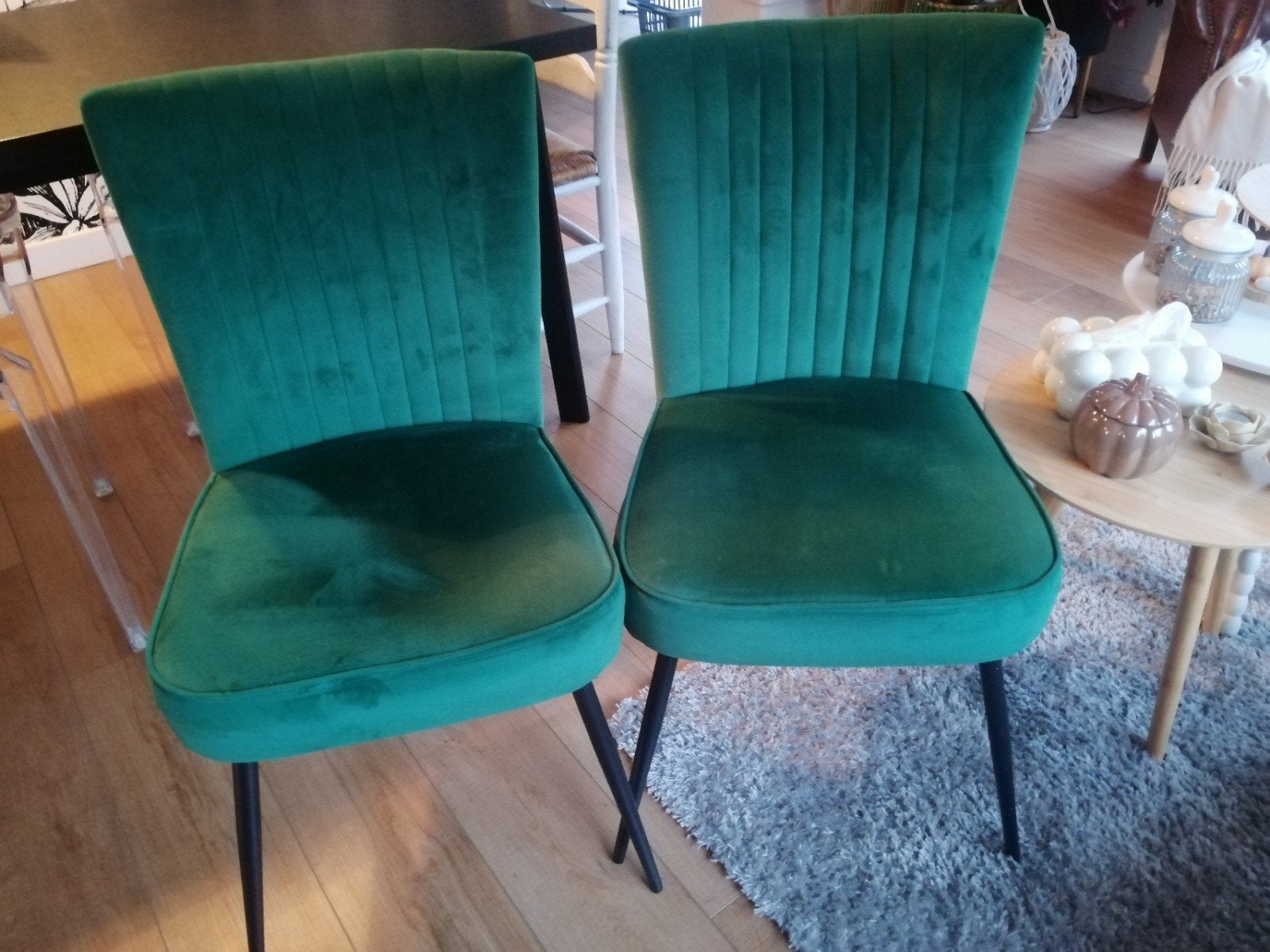 chaises velours vertes, Maison & Meubles, Enlèvement, Comme neuf, Autres couleurs, Deux