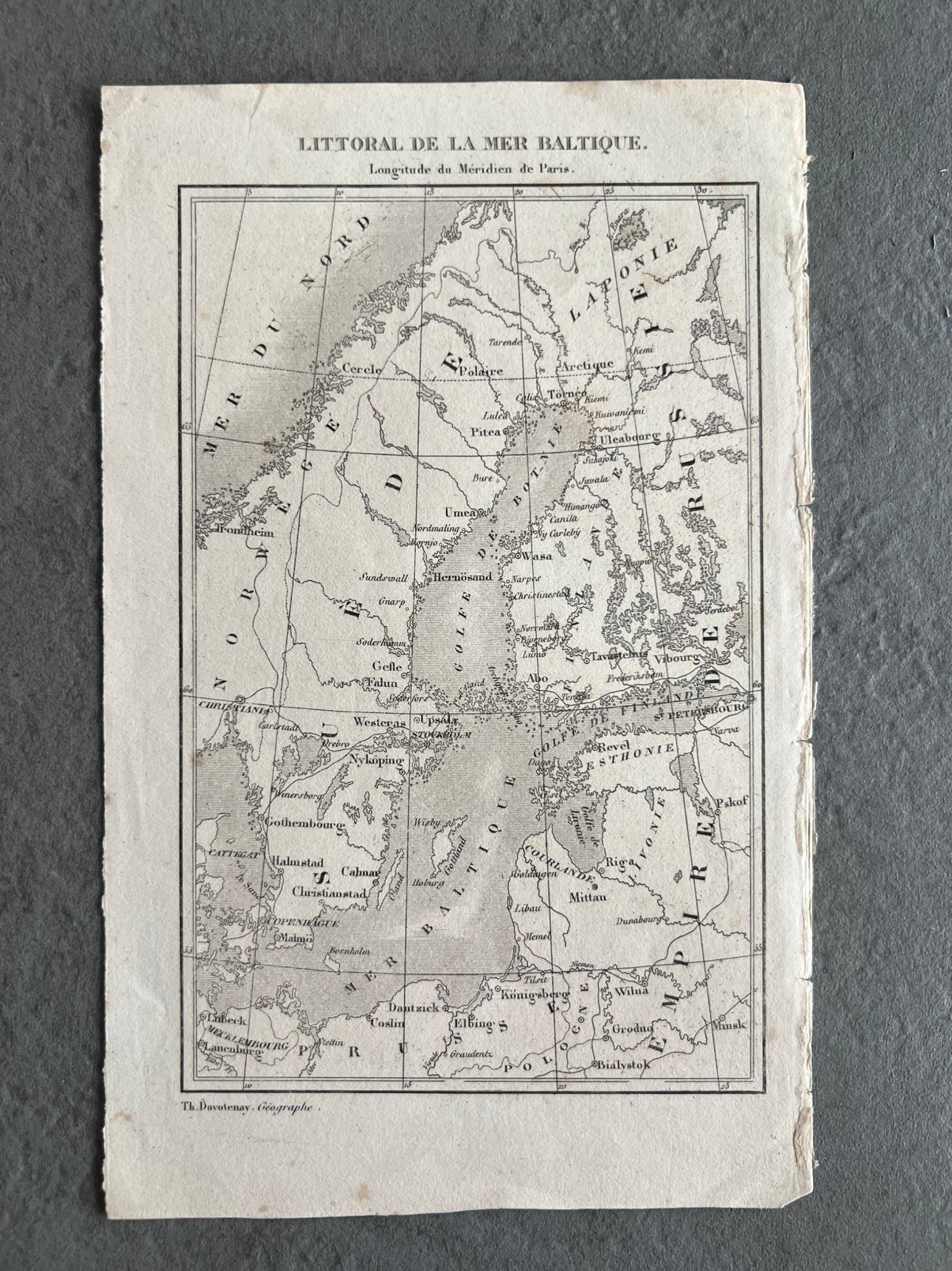 Carte ancienne gravée – Mer Baltique– Duvotenay– XIXe siècle, Antiquités & Art, Enlèvement ou Envoi