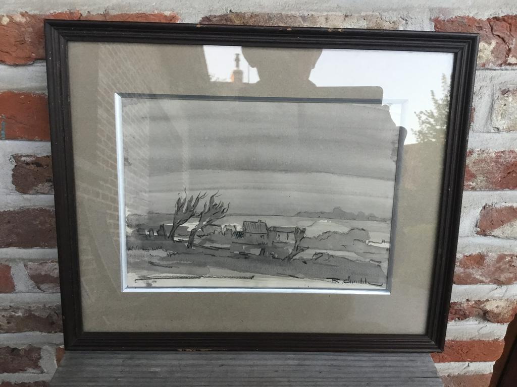 R.(Roger) Cnudde 1929 Ronse-technique mixte 34x28 avec cadre, Enlèvement ou Envoi