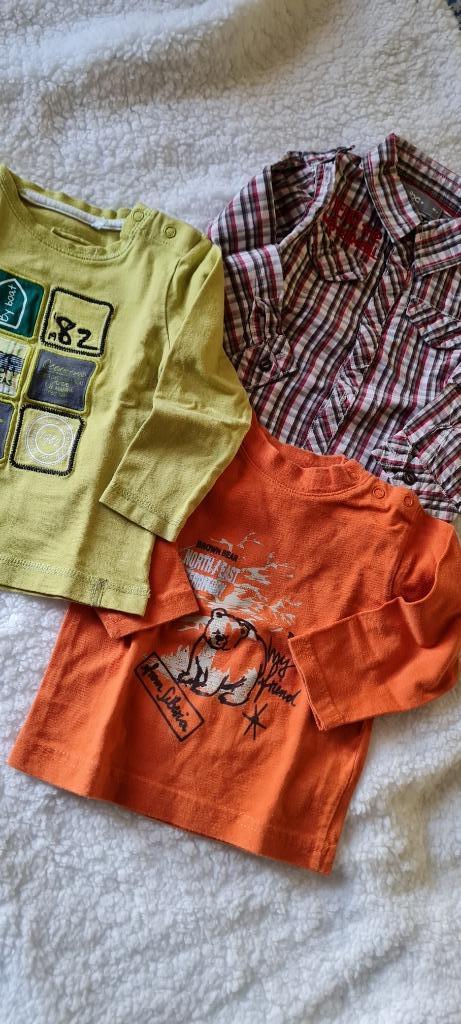 pakket hemdje en 2 t-shirts, mt 74, Ophalen of Verzenden, Zo goed als nieuw, Maat 74