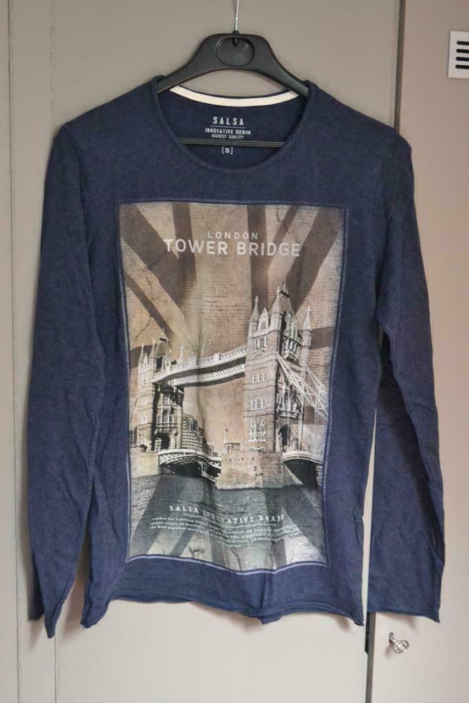 T-shirt longues manches Salsa small 100% coton motif London, Blauw, Ophalen of Verzenden, Salsa, Gedragen