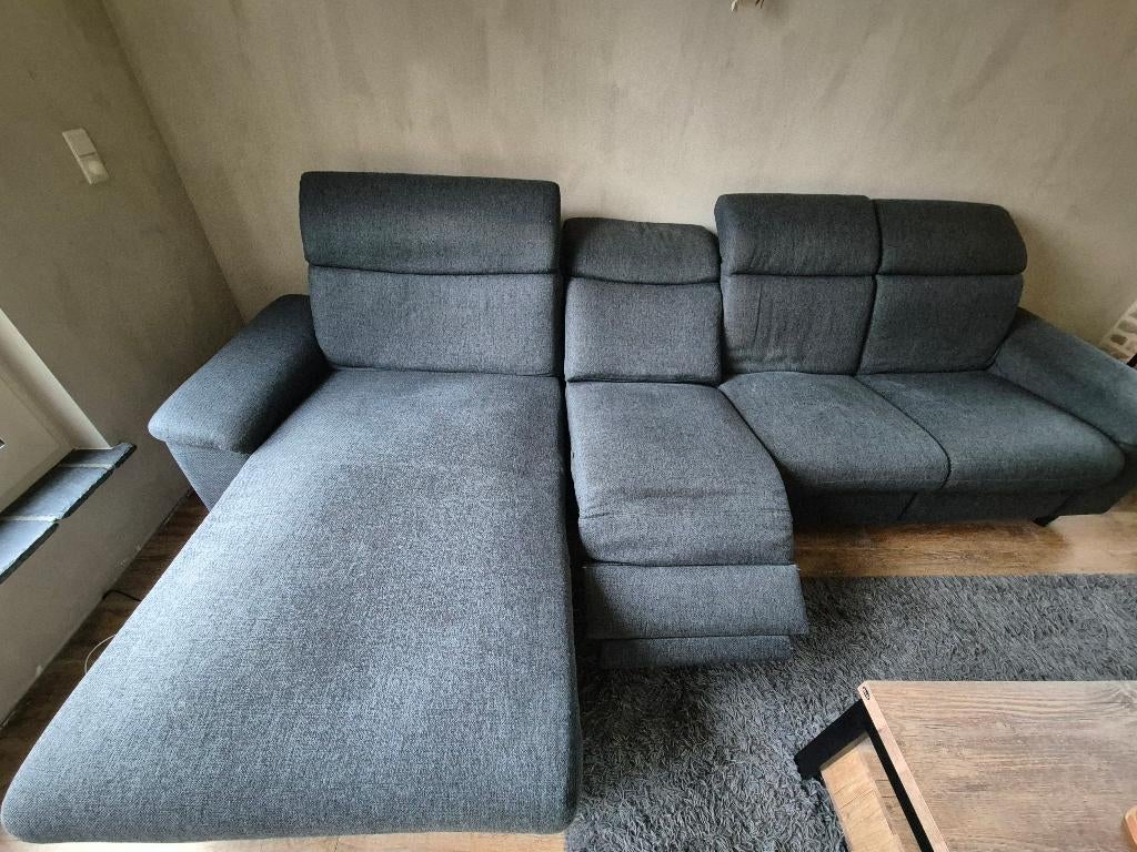 Hoeksalon rechts met elektrische uitschuifbare zit, Huis en Inrichting, Zetels | Complete zithoeken, Ophalen, Gebruikt, Stof