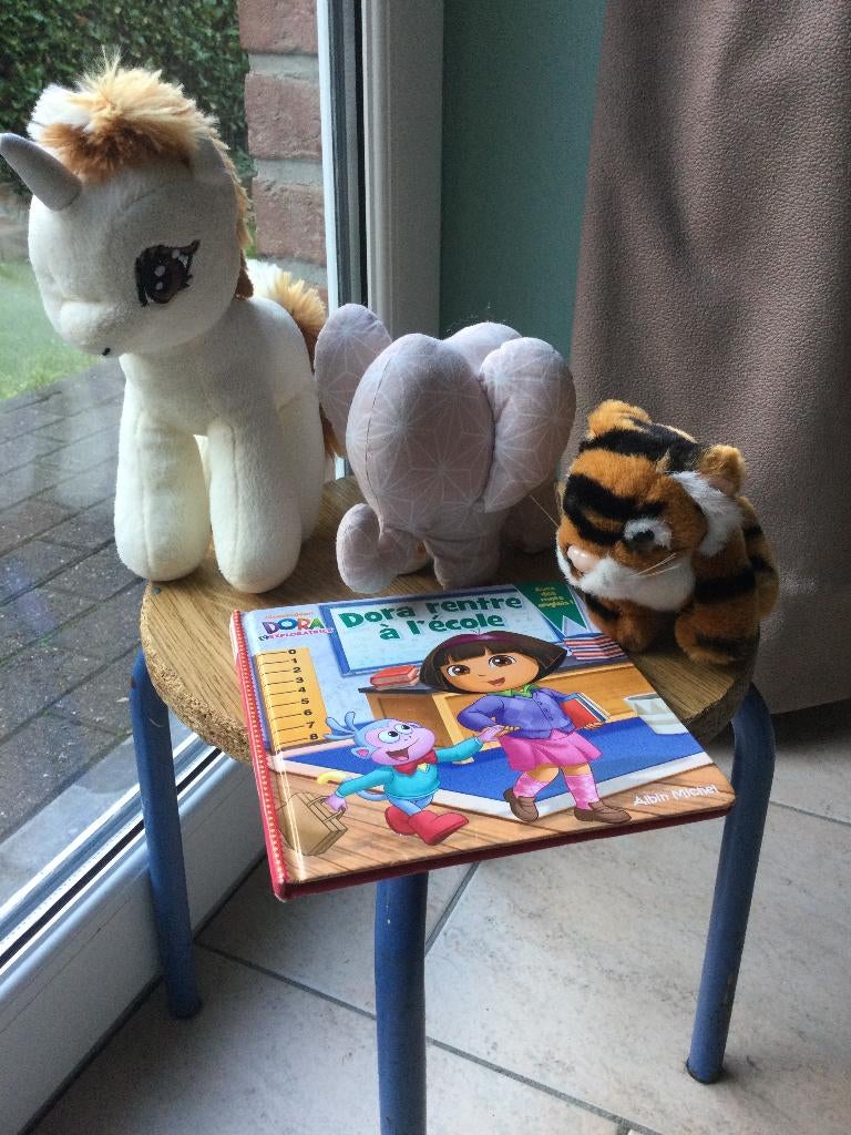 SET KNUFFELDIEREN EN BOEK „DORA THE EXPLORER”, Ophalen of Verzenden