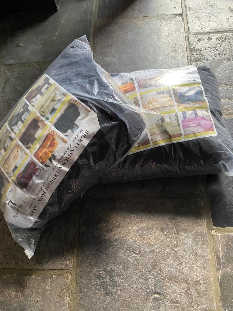 2 housses noires pour canapé en L, tissu extensible, Neuf