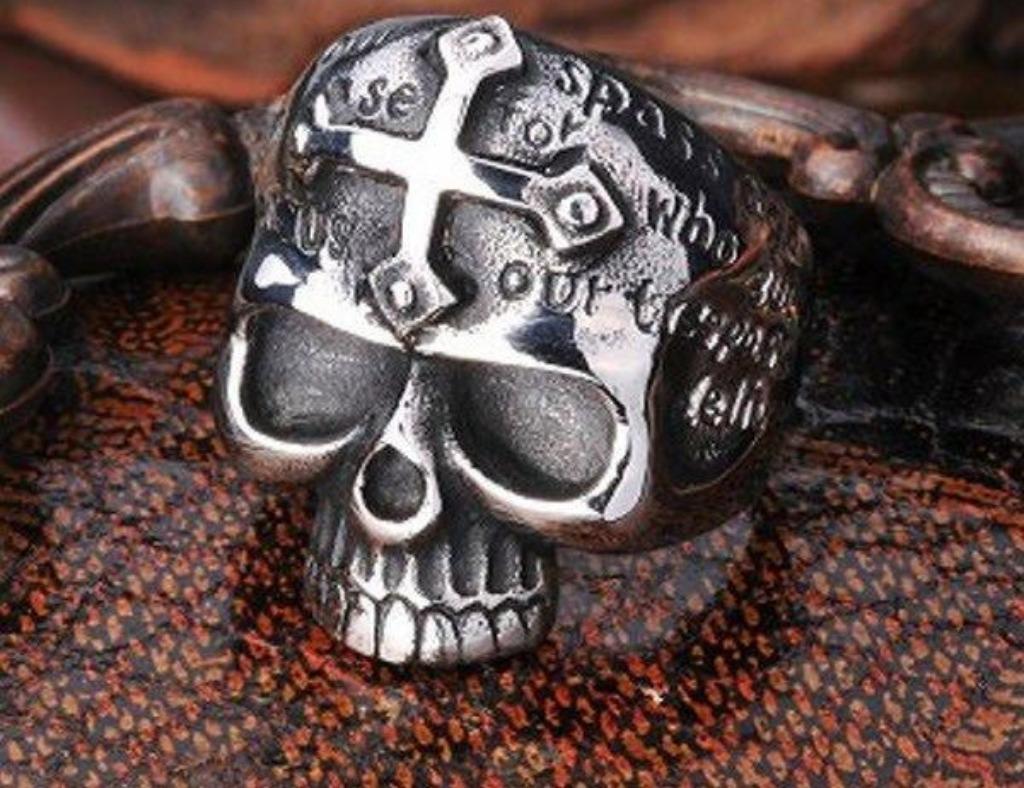 Gothic cross skull herenring in chirurgisch staal, Ophalen of Verzenden, Nieuw, IJzer of Staal