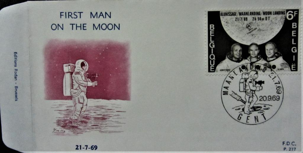 FIRST DAY COVER- THEMA RUIMTEVAART- MAANLANDING APOLLO 11, Met stempel, Ruimtevaart, Ophalen of Verzenden, Gestempeld