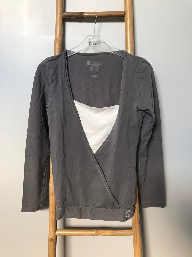 Grijs/witte wikkelblouse. Maat XS., Domyos, Gedragen, Maat 34 (XS) of kleiner, Grijs