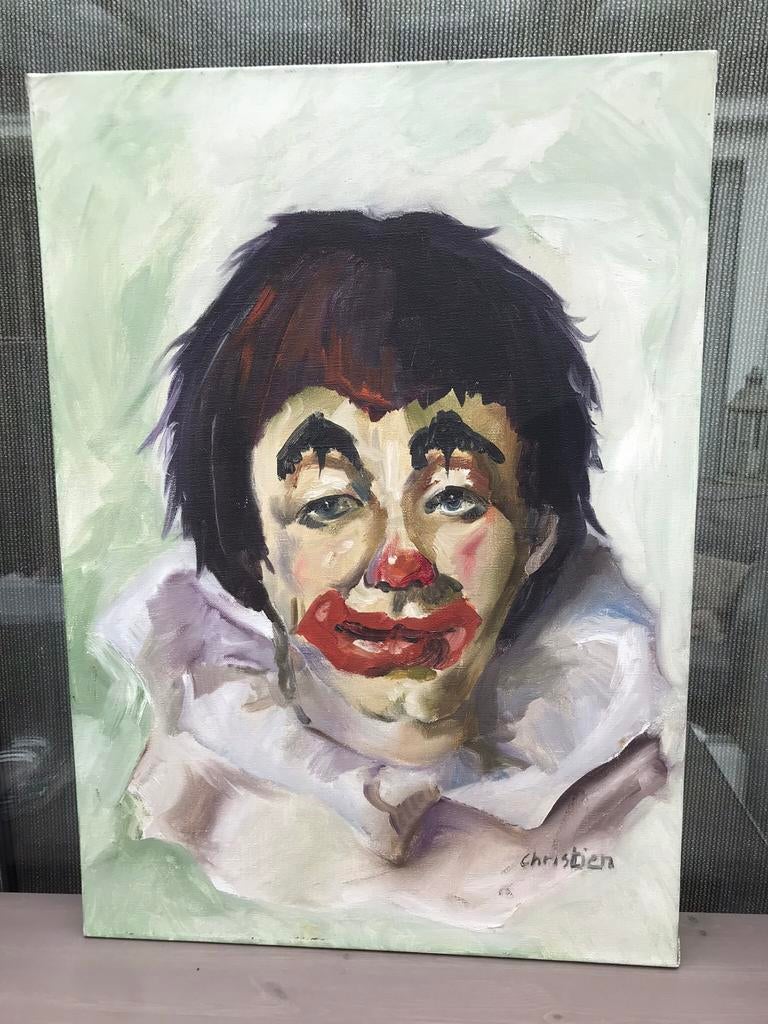 Clown. Schilderij olieverf op doek, Antiek en Kunst, Ophalen