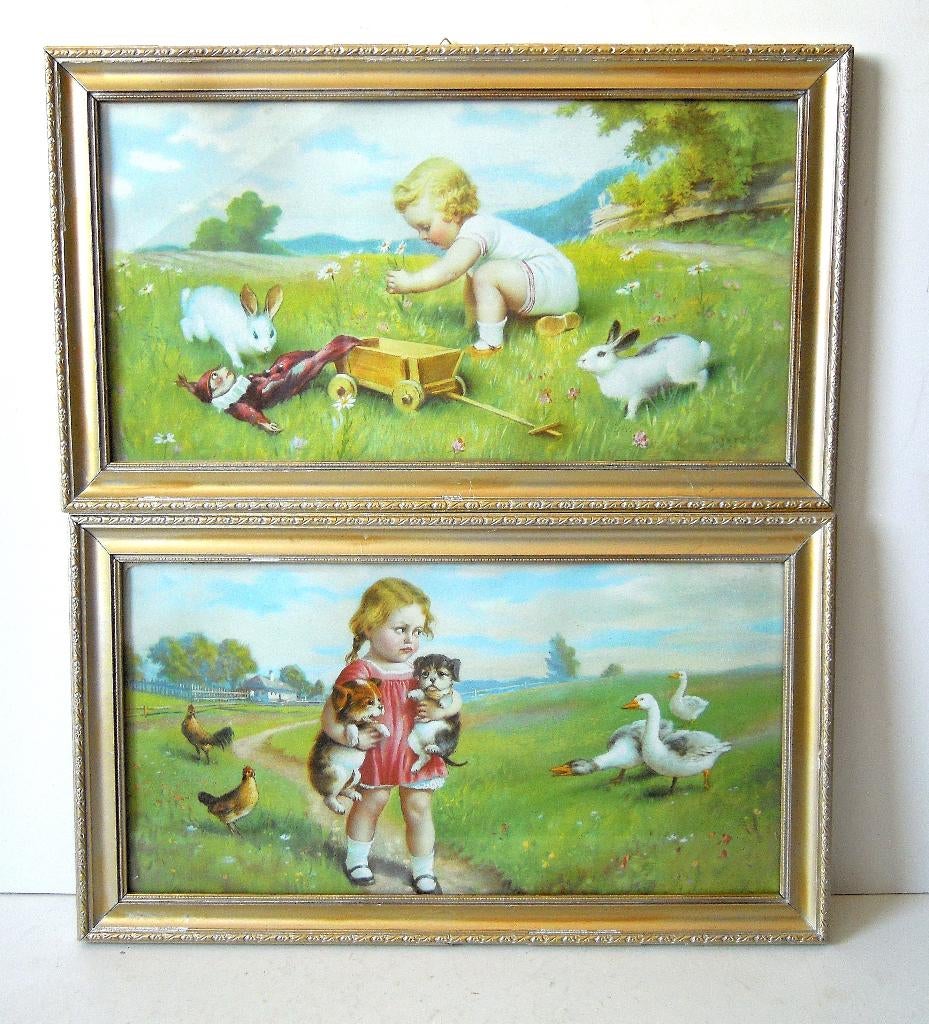 Vieux cadres nostalgiques avec des tout-petits, Antiquités & Art, Curiosités & Brocante, Enlèvement ou Envoi