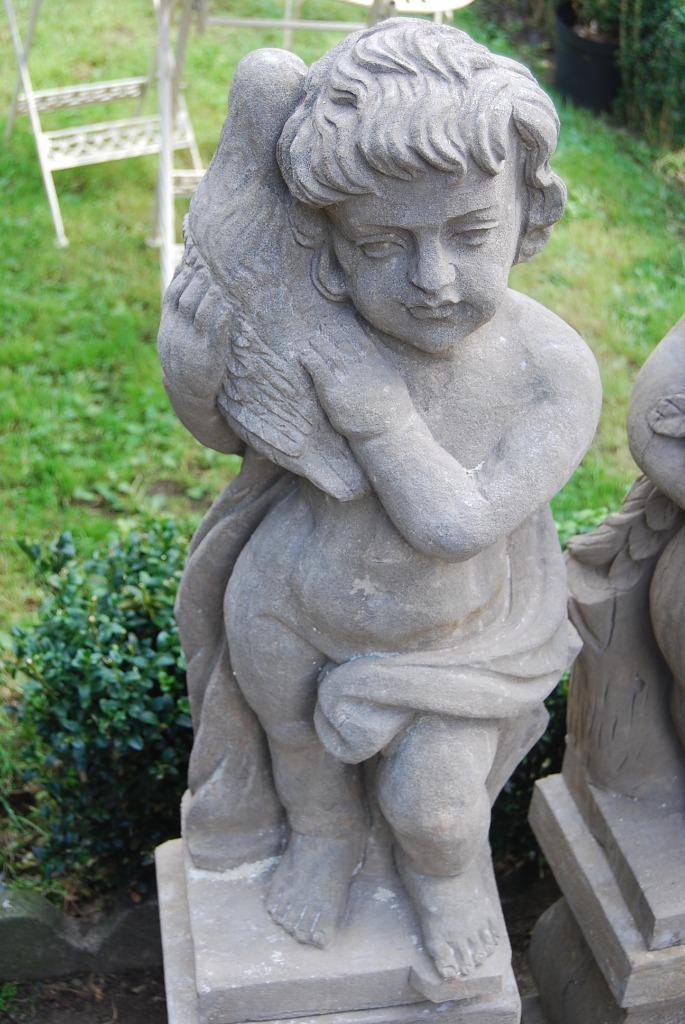 SUPERBE STATUE EN PIERRE BLEUE SUR SOCLE(le chérubin), Enlèvement, Utilisé, Pierre, Animal