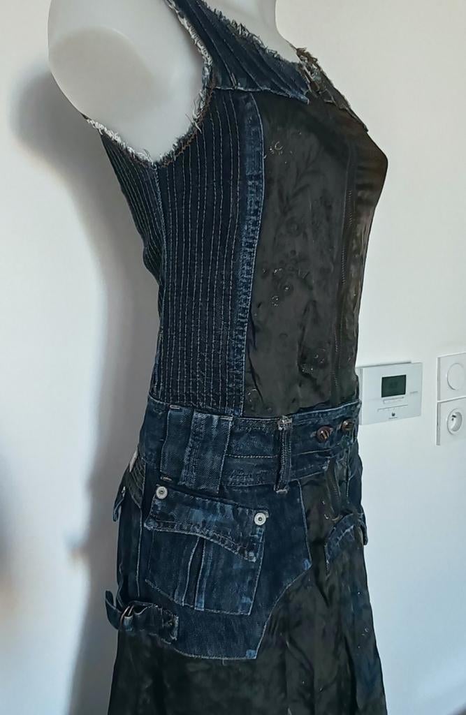 Robe débardeur en jean et satin taille M vintage, Enlèvement ou Envoi, Comme neuf, Bleu