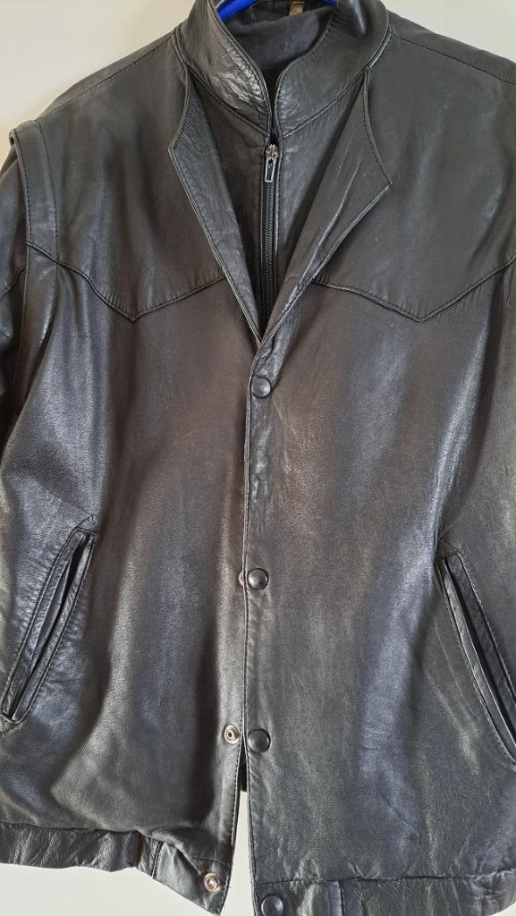 VINTAGE veste cuir homme manches amovibles T50, Enlèvement ou Envoi, Noir