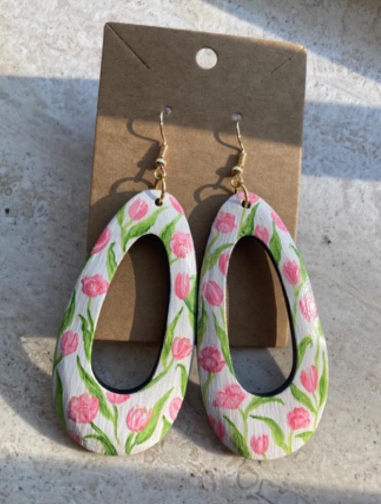 Handbeschilderde Oorbellen Sweet Lulip🌷, Ophalen of Verzenden, Nieuw, Overige materialen, Hangers