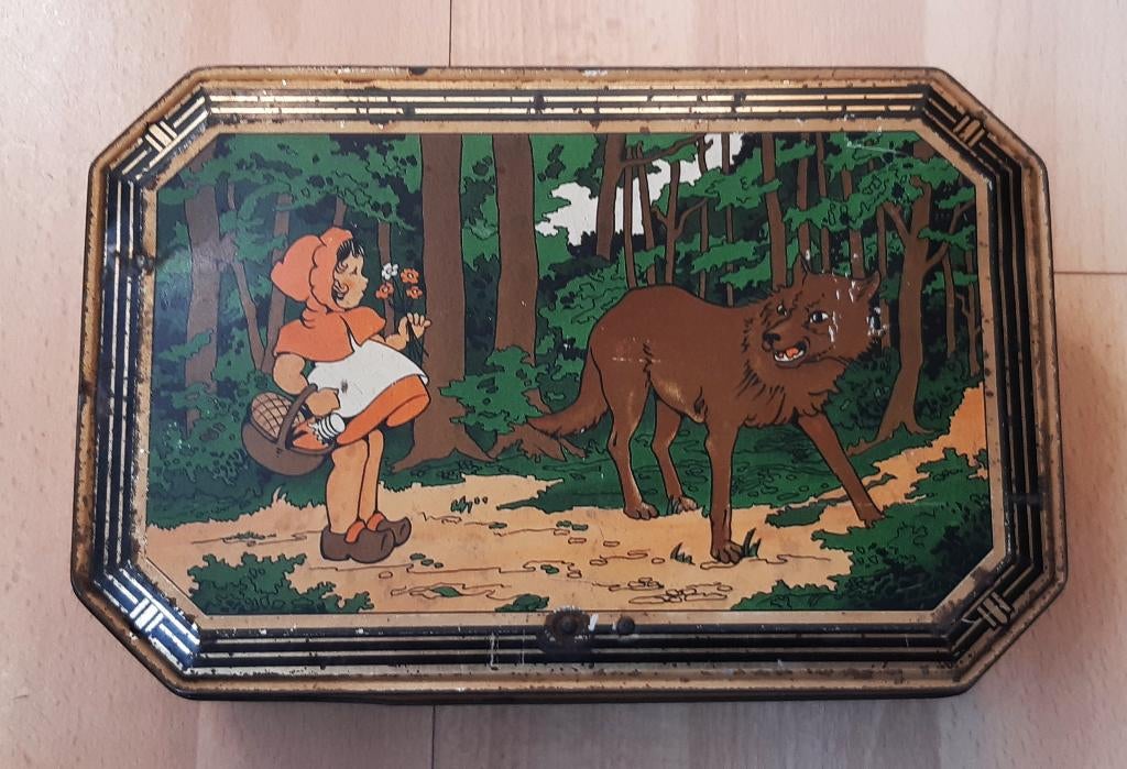 OUD MOOI BLIK SPROOKJE ROODKAPJE EN DE BOZE WOLF, Verzamelen, Verzenden, Gebruikt