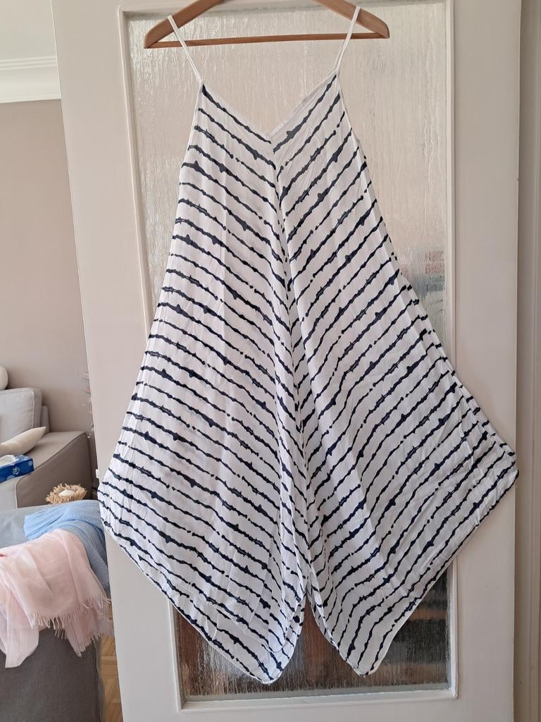 Robe longue ample blanc rayé marine, Enlèvement, Comme neuf, Blanc