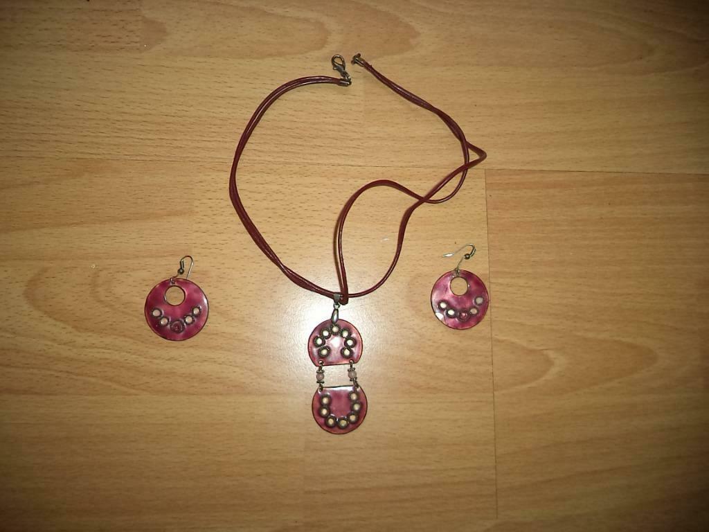 juweel : halsketting met bijpassende oorbellen, Bijoux, Sacs & Beauté, Colliers, Enlèvement ou Envoi, Comme neuf, Rose, Synthétique