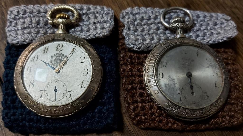 2 zeldzame zakhorloges L'UNION FAIT DE LA FORCE, Overige merken, Zakhorloge, Staal, 1900 tot 1930