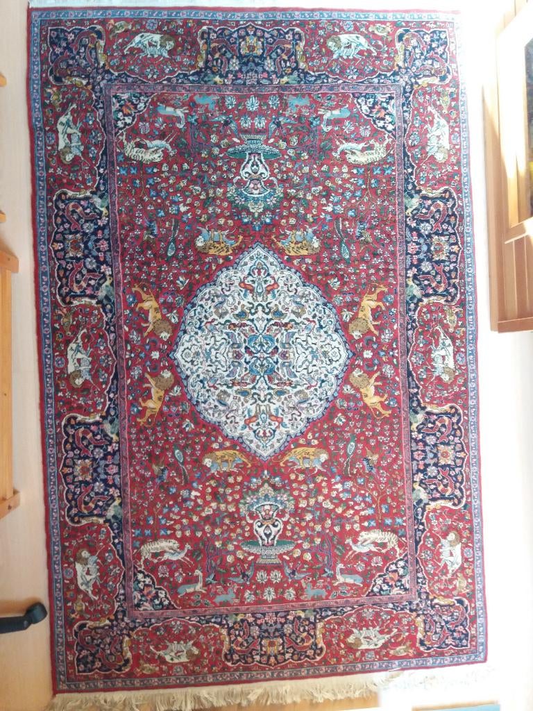 PerzischTapijt Ispahan Cachemire met dierentaferelen, Huis en Inrichting, Ophalen, Gebruikt, 100 tot 150 cm, 200 cm of meer