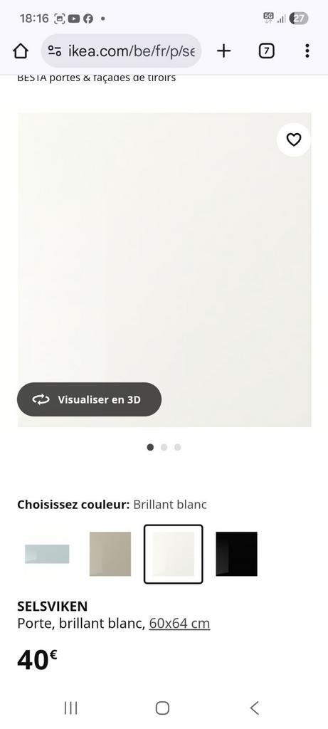 Ikea Besta - Selsviken glanzend witte deur 60x64cm, Ophalen of Verzenden, Zo goed als nieuw