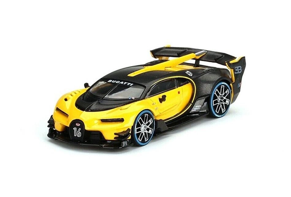 3-inch 1:64 TSM MiniGT Bugatti Vision Gran Turismo LHD geel, Hobby en Vrije tijd, Ophalen of Verzenden, Nieuw, Auto
