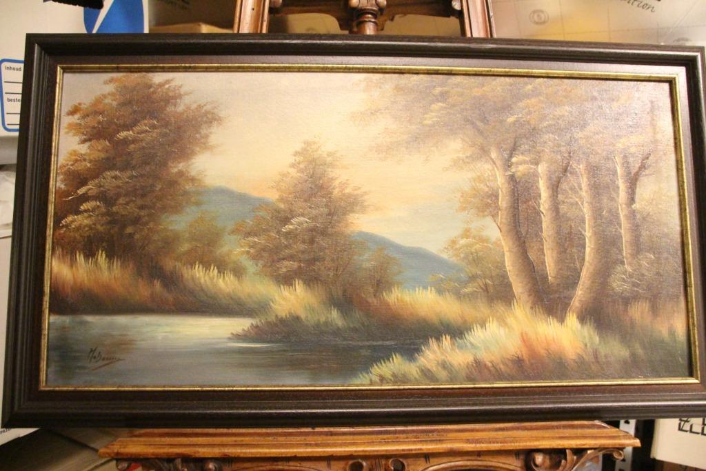 Schilderij landschap M. Douven, Antiek en Kunst, Ophalen