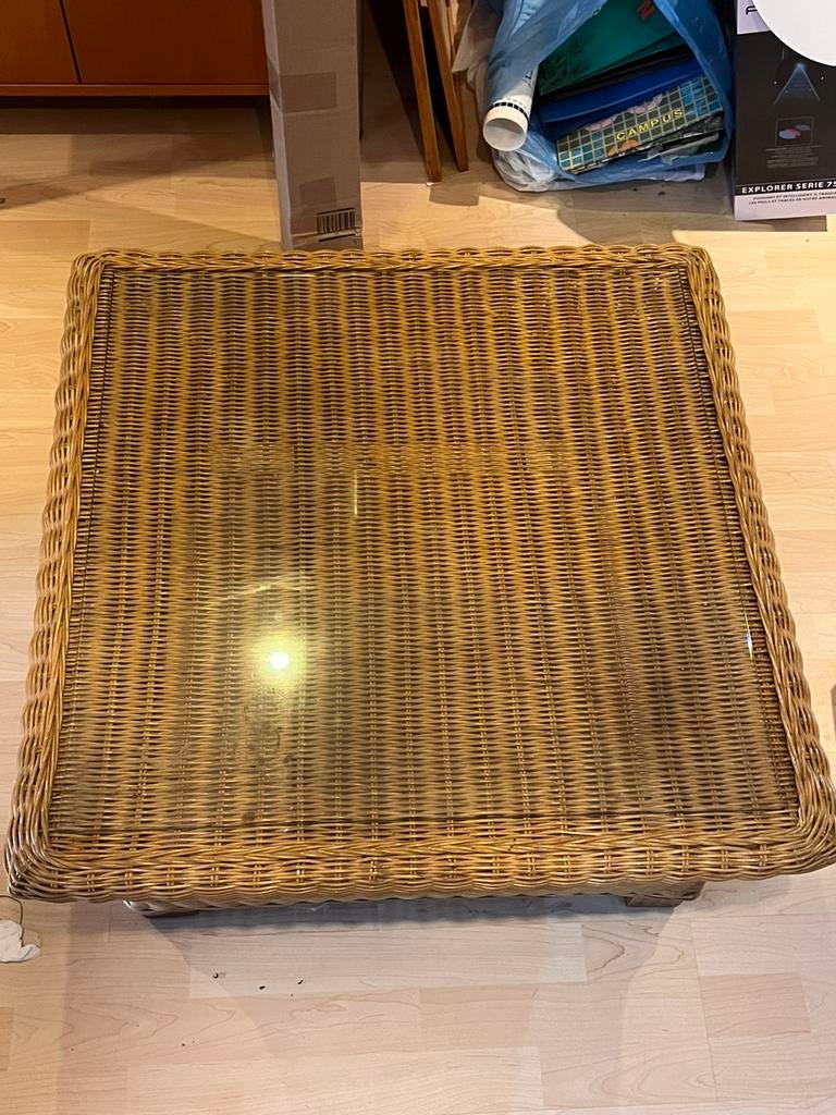 Rotan salontafel, Huis en Inrichting, Tafels | Salontafels, Ophalen, Overige materialen, 50 tot 100 cm, Vierkant