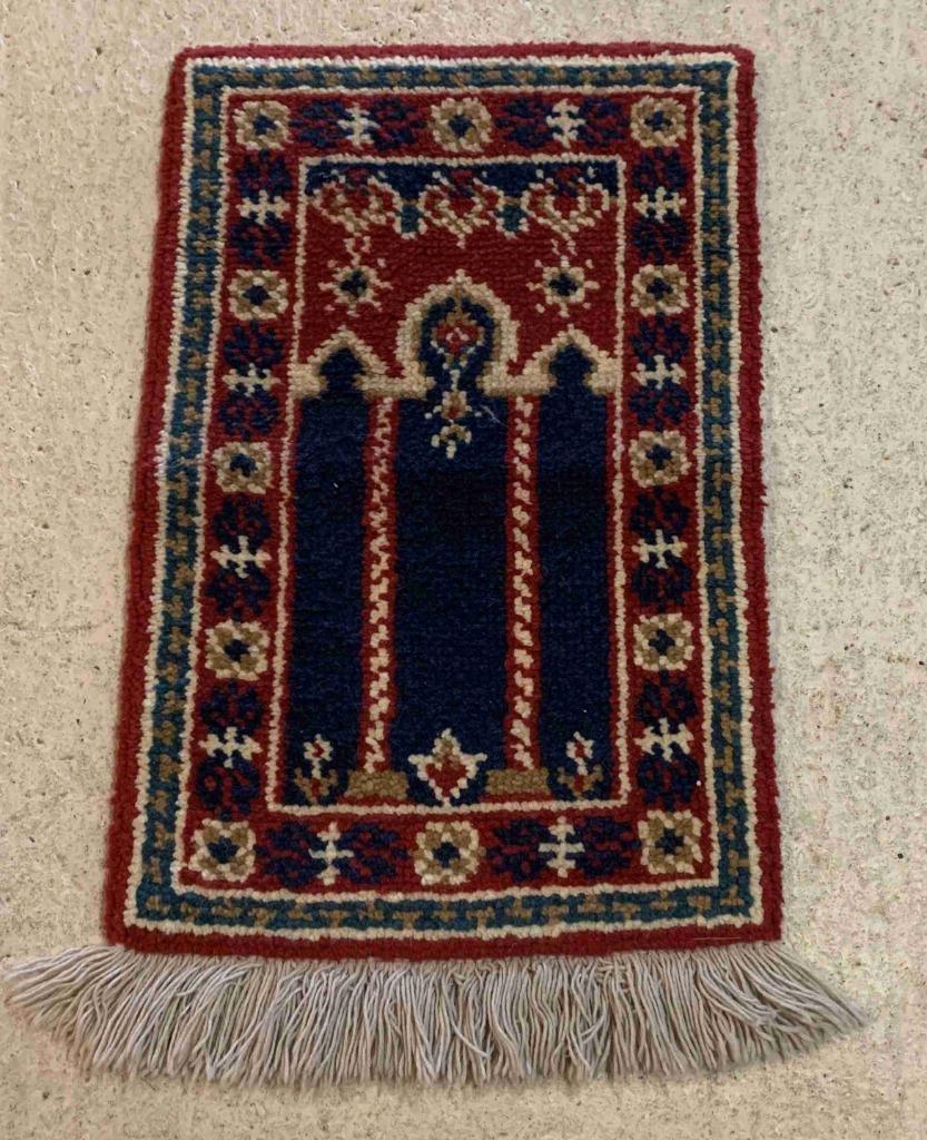 Vintage oosters dik wollen wandkleed / kleed 90/57, Groen, 50 tot 100 cm, Vintage retro midcentury, Zo goed als nieuw