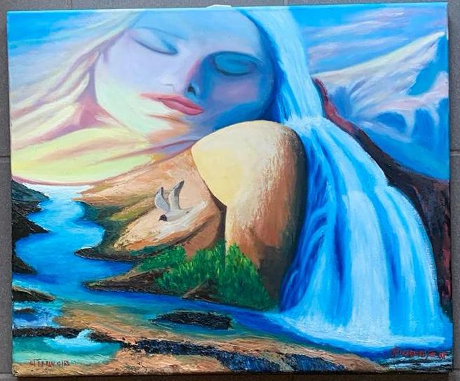 “Sleeping  girl “ olie op canvas  50x60 cm, Antiek en Kunst, Ophalen