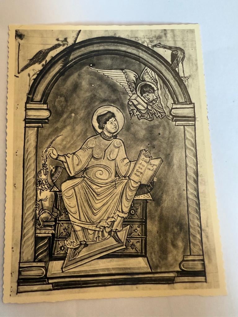 Carte Postale reproduction d'une enluminure médiévale, Envoi, Affranchie