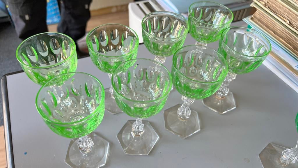 Set van 8 vintage Boheemse kristallen likeurglazen, Ophalen of Verzenden