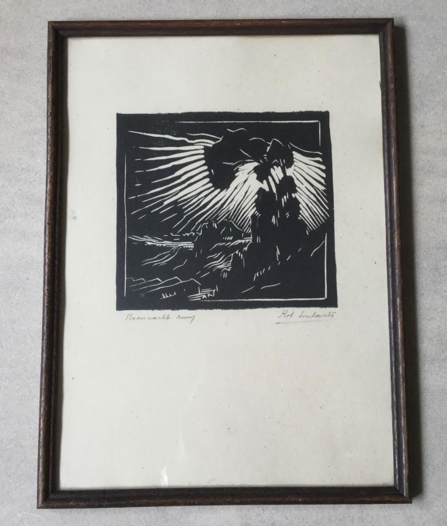 Linosnede maannacht Boom Rob Lombaerts (1898-1985)gesign, Antiek en Kunst, Kunst | Etsen en Gravures, Verzenden, Gesigneerd